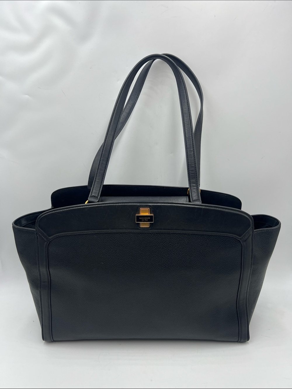 Kate Spade Black Leather Large Tote Bag with Gold Hardware